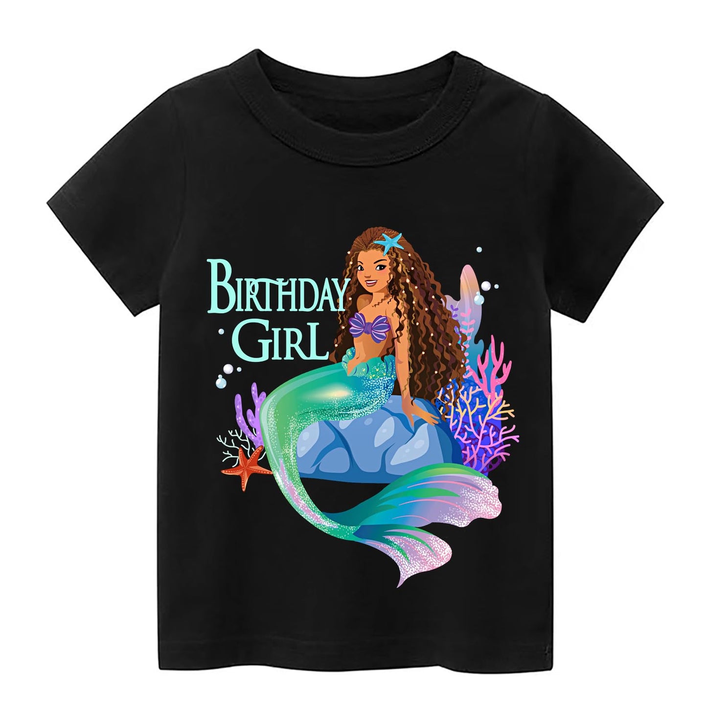 Mermaid Birthday Outfit Set - Shirt, Rainbow Tutu Dress, Satin Sash, Headband - Birthday Gifts For Girls Costume (Mermaid 9, 4-5
