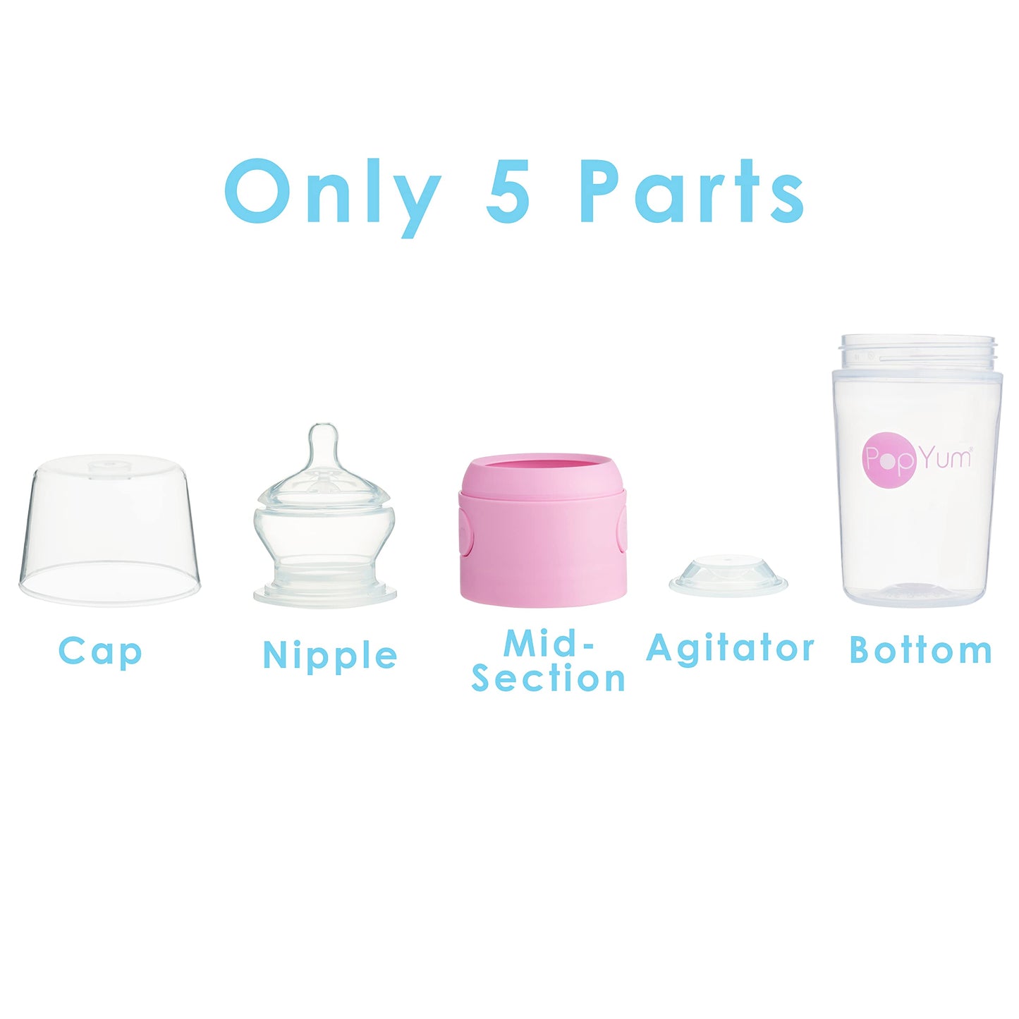Popyum 9 Oz Pink Anti-Colic Formula Making/Mixing/Dispenser Baby Bottles, 2-Pack With #2 Medium Flow Nipples, 260 Ml, Bpa-Free,