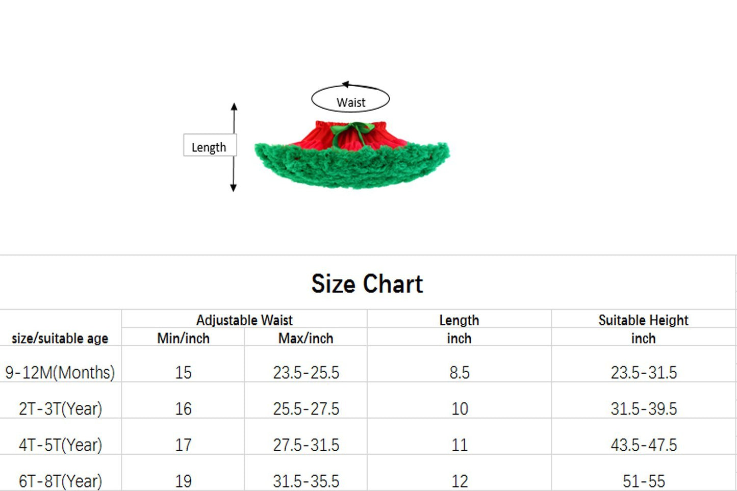 Baby Girls Tutu Skirt Princess Fluffy Soft Chiffon Ballet Birthday Party Pettiskirt Red-Green S