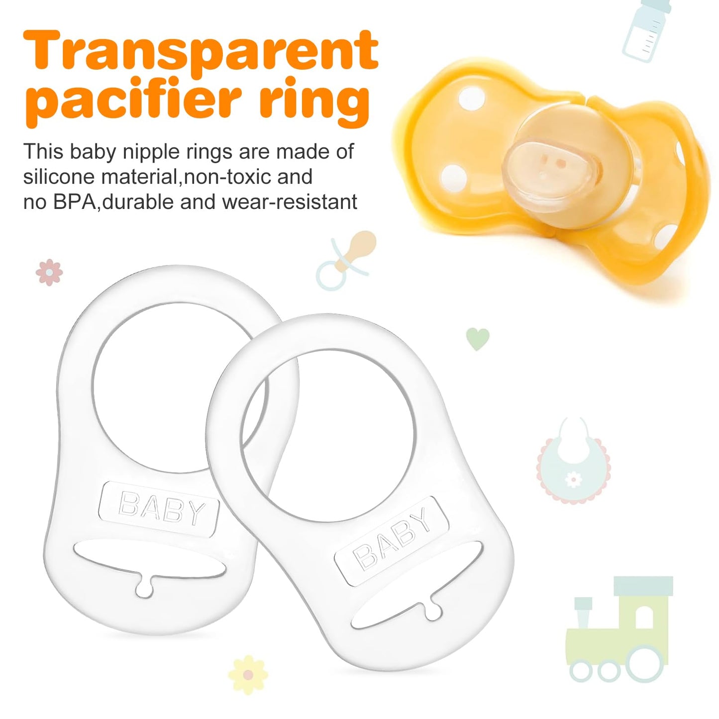 10 Pieces Silicone Adapter Rings Baby Holder And Clip Mam-Compatible (Soft &Transparent)