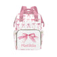 Workvalor Personalized Pink Bow Diaper Baby Bag Backpack with Name - Custom Baby Travel Tote for Mom or Dad, Nursing Bag for Gir