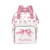 Workvalor Personalized Pink Bow Diaper Baby Bag Backpack with Name - Custom Baby Travel Tote for Mom or Dad, Nursing Bag for Gir