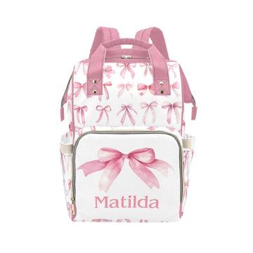 Workvalor Personalized Pink Bow Diaper Baby Bag Backpack with Name - Custom Baby Travel Tote for Mom or Dad, Nursing Bag for Gir