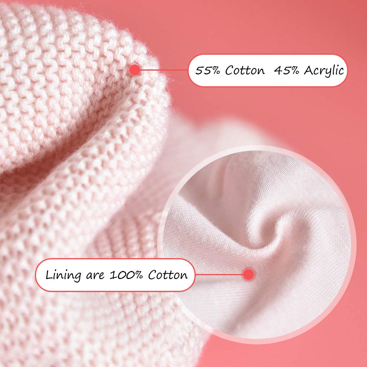Somaler Baby Knitted Winter Hats Infant Newborn Toddler Autumn Cute Earflap Cotton Lined Beanie Hat For Boys Girls Light Pink