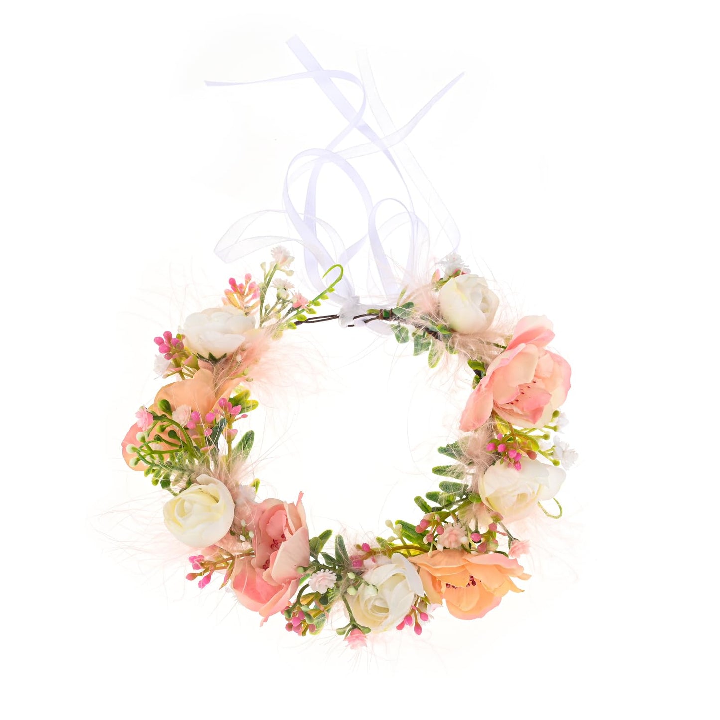 Funsveta Baby Girls Flower Crown Flower Girl Headpiece Boho Little Wreaths For Weddings, Family Photography (Burgundy Pink)