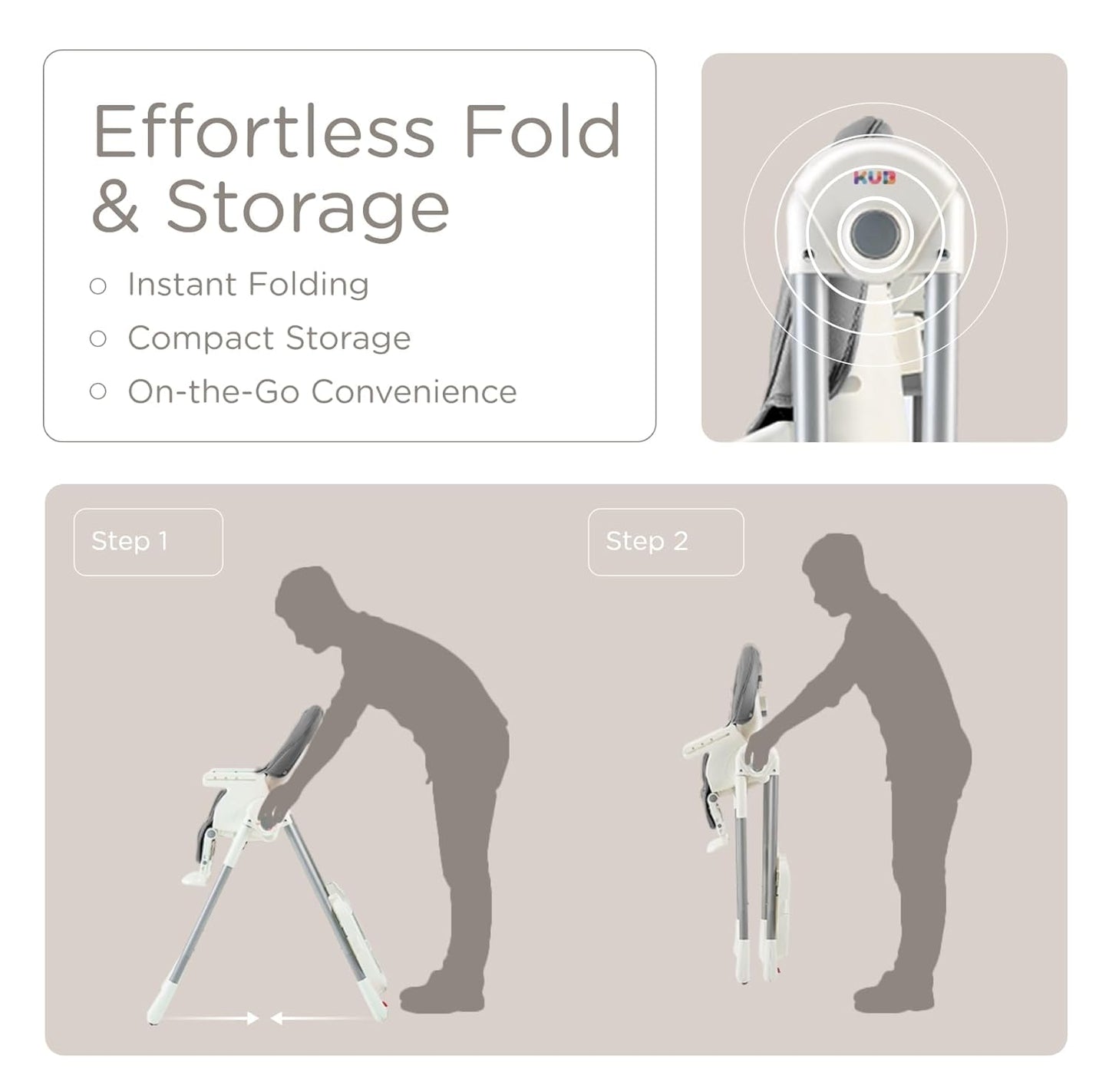 Kb 3-In-1 Foldable Baby High Chair, 7 Height & 4 Recline Adjustable, Removable Seat & Tray For Easy Clean, 2 Locking Wheels, Mul