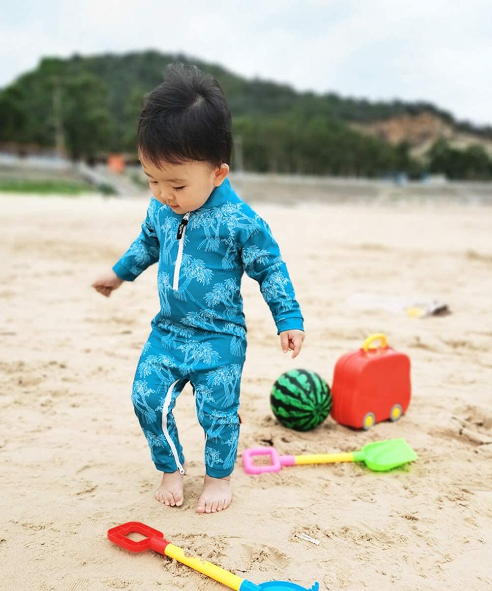 Wevswe Baby Toddler Sun Protection Rash Guard Swimsuit With Crotch Zipper Tree Peacock Blue Bathing Suit Newborn