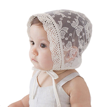 Lace Hat Infant Baby Girl Bonnet Bow Eyelet Lace Cotton Hat, Newborn Girl Cap Summer Hat Toddler Bucket Sun Hat, Ivory Sun Prote