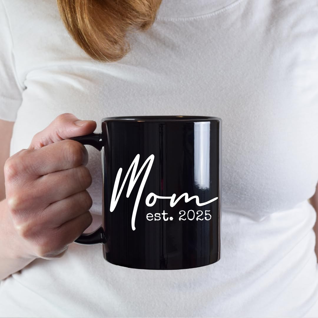 Pregnancy Gift Est 2023 - New Mommy And Daddy Est 2023 11 Oz Black Mug Set With 'And So The Adventure Begin' Romper (0-3 Month