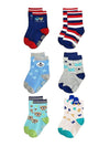 Footprints Organic Cotton Baby Unisex Antiskid Ankle Length Socks | Patterned | Pack Of 6 (35 Years), Multicolour