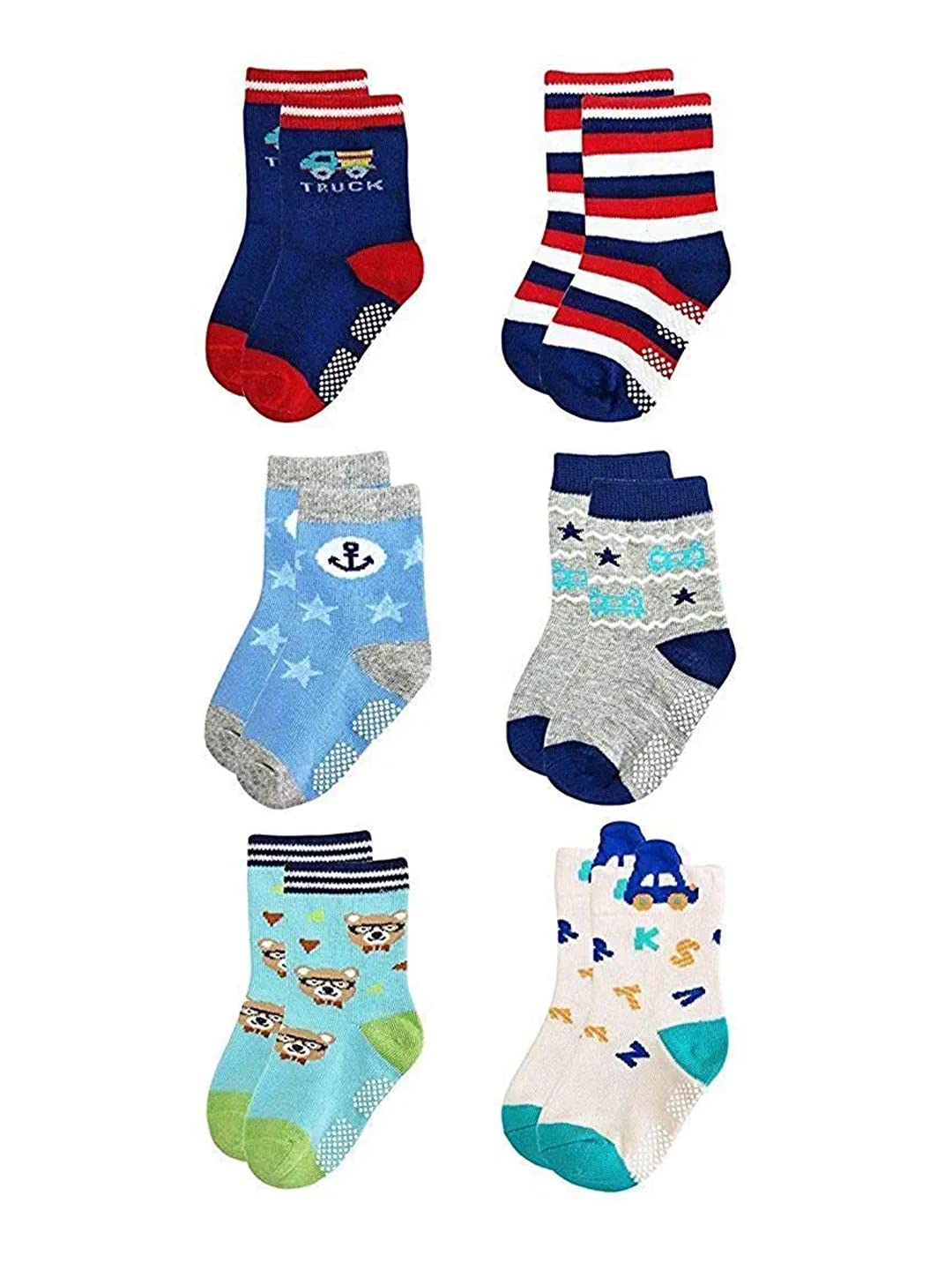 Footprints Organic Cotton Baby Unisex Antiskid Ankle Length Socks | Patterned | Pack Of 6 (35 Years), Multicolour