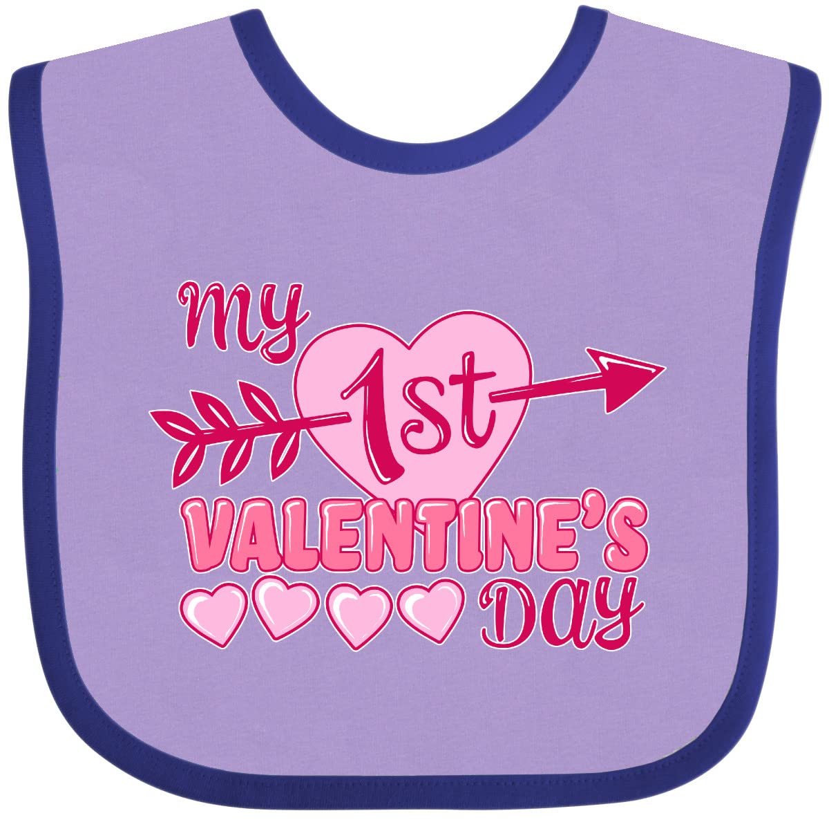 Inktastic My First Valentine 'S Day With Pink Heart And Arrow Baby Bib Lavender And Purple 39970