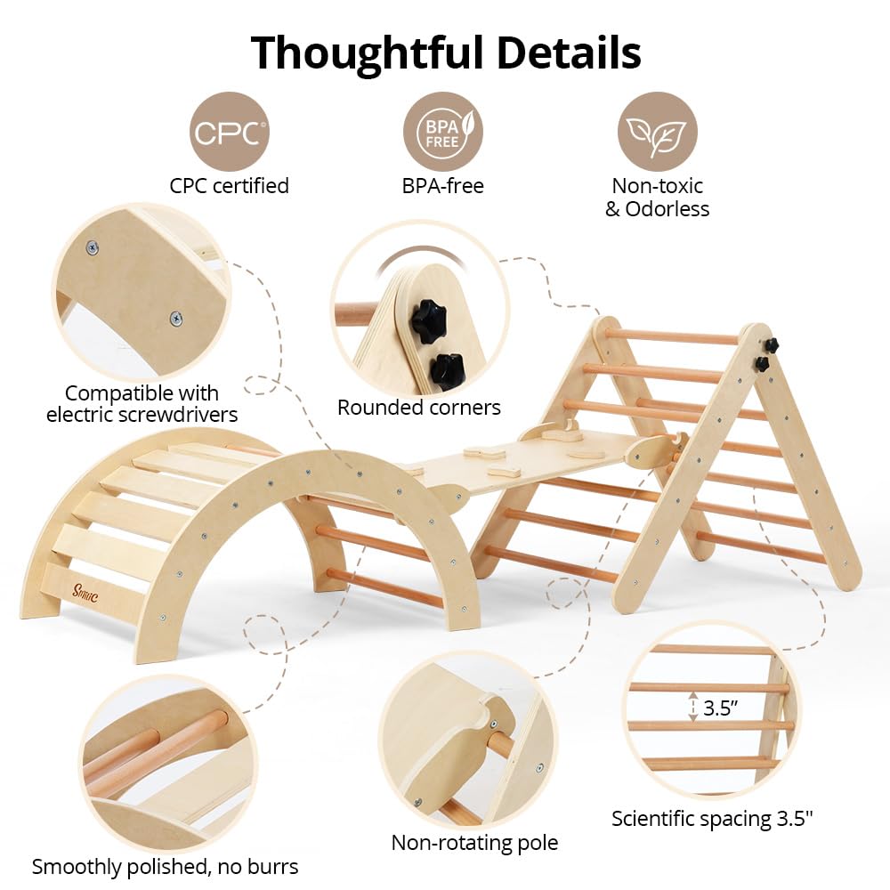 Pikler Triangle Set With Cushion, 8-In-1 Toddler Climbing Toys Indoor, Wooden Montessori Climbing Set With Arch Ramp,Ladder&Tent
