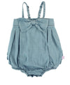 Rufflebutts Baby/Toddler Girls Light Wash Denim Bow-Front Bubble Romper - 3-6M