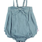 Rufflebutts Baby/Toddler Girls Light Wash Denim Bow-Front Bubble Romper - 18-24M