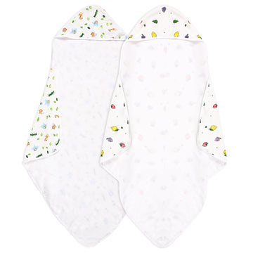 Urbane Home Pack of 2 Soft & Absorbant Cotton Hooded Towels for New Born Baby | Wrapping Bath Towel for 012 Months | 83x83 cm |
