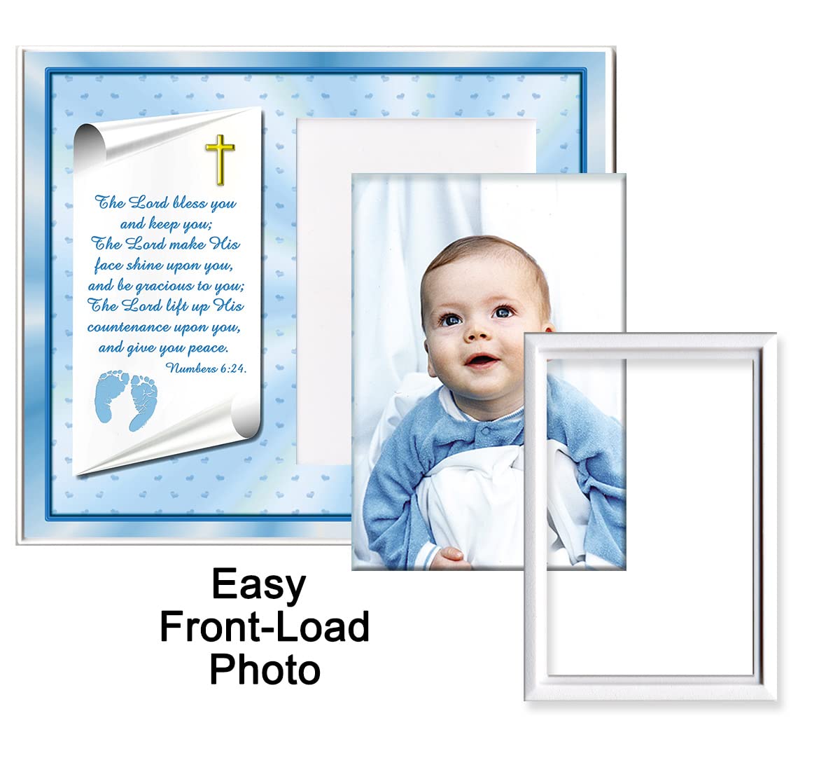 Christening Gift For Baby Boy | Cute Picture Frame | Affordable, Colorful | Holds A 3.5 X 5 Photo | Easyfront-Load Design | Blue