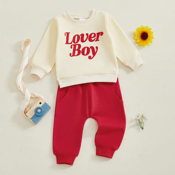 Ursobutegl Toddler Baby Boy Valentine'S Day Outfit Lover Boy Embroidery Letter Sweatshirt Pullover Tops Jogger Pants Clothes (18
