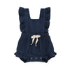 Younger Tree Toddler Baby Girl Ruffled Sleeveless Romper Casual Summer Jumpsuit Cotton Linen Clothes (Blue, 0-3 Months)