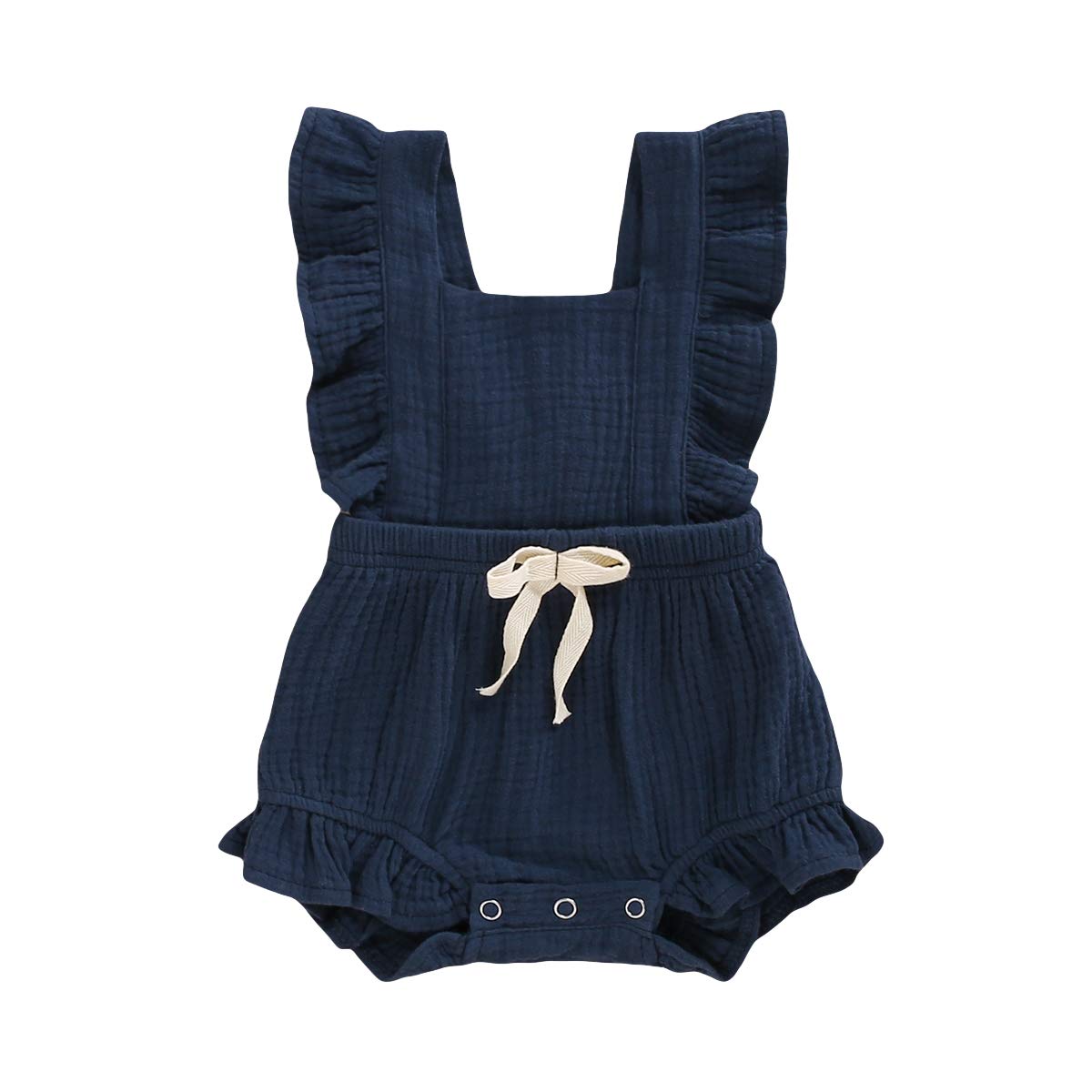 Younger Tree Toddler Baby Girl Ruffled Sleeveless Romper Casual Summer Jumpsuit Cotton Linen Clothes (Blue, 0-3 Months)