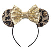 Foeran Mouse Ears Headbands Shiny Bows Mouse Ears Glitter Party Princess Decoration Cosplay Costume For Girls Women (Leopard/Gol