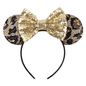 Foeran Mouse Ears Headbands Shiny Bows Mouse Ears Glitter Party Princess Decoration Cosplay Costume For Girls Women (Leopard/Gol