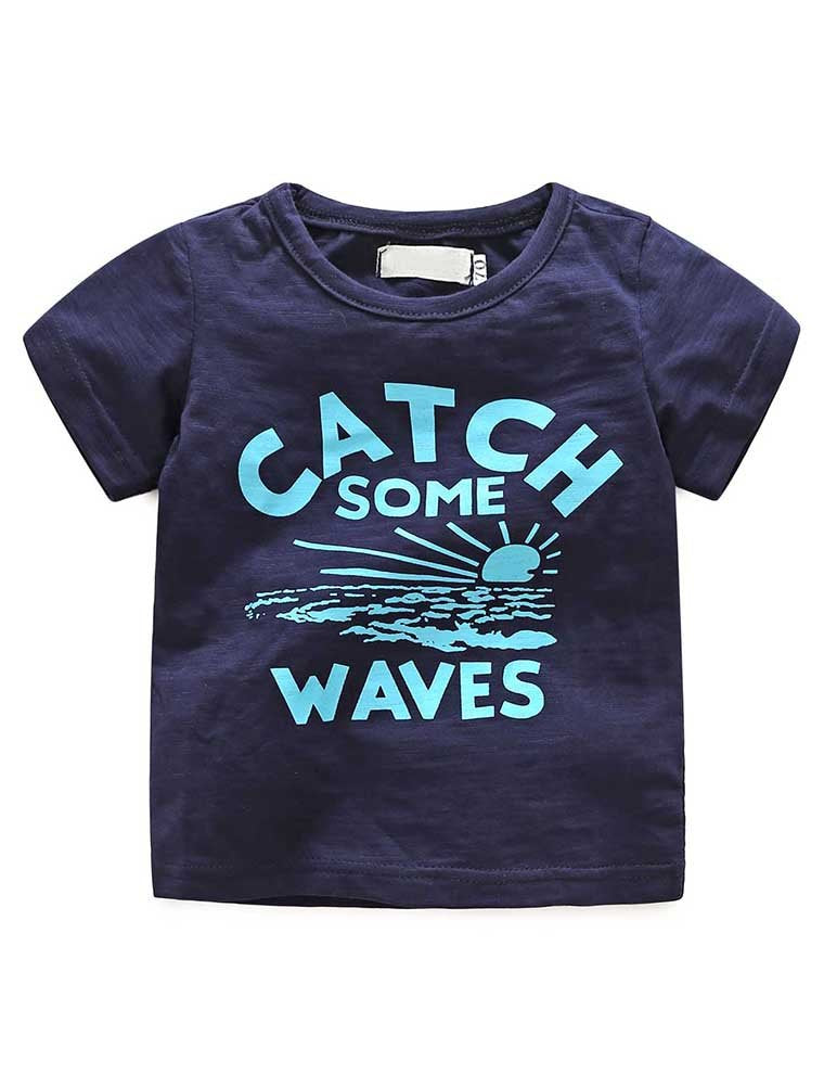 Cute Baby Boys Clothes Toddler Jeans Romper Set Wit H Blue Letters Printed Short Sleeve T-Shirt Blue 95