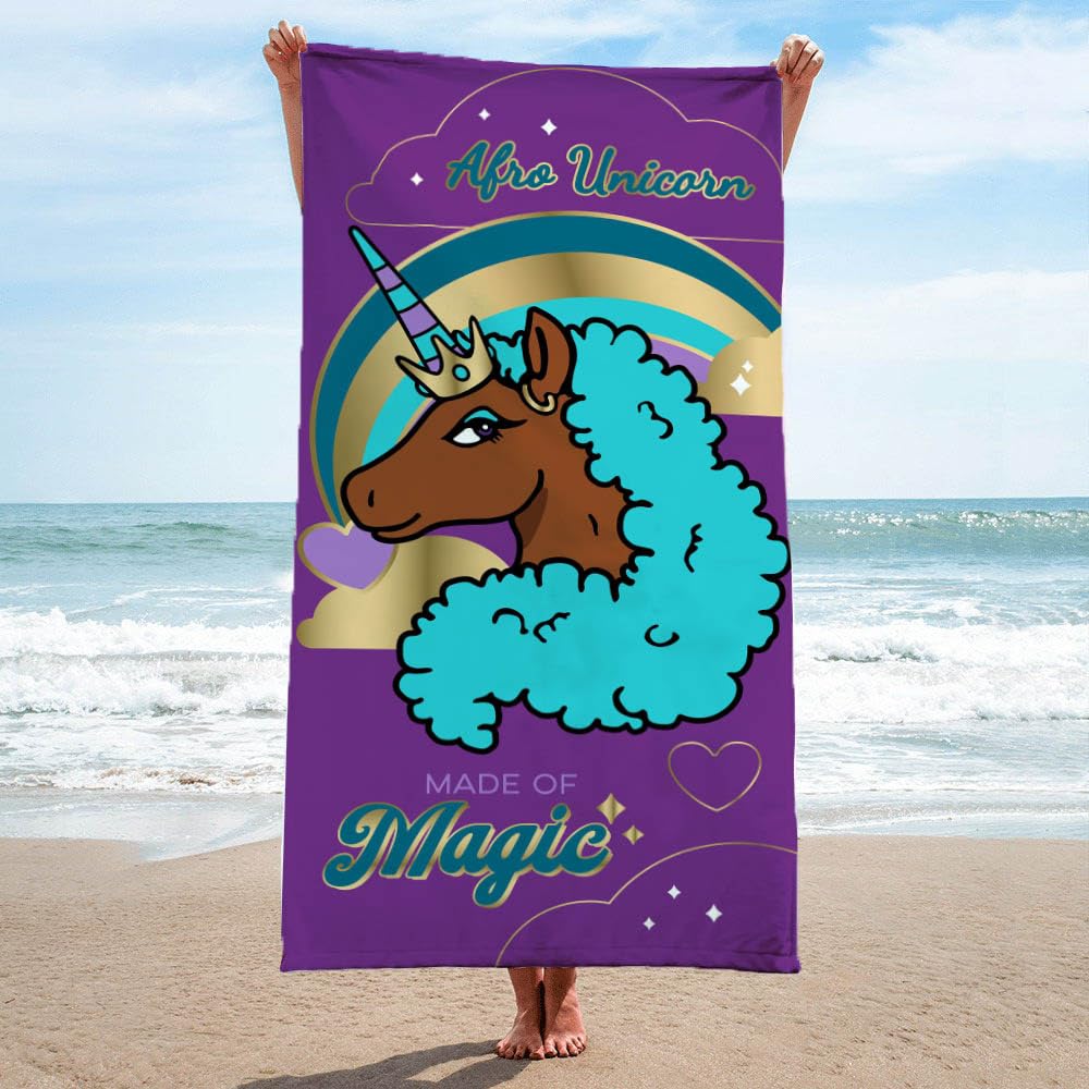 Jay Franco Afro Unicorn Kids Bath Pool Beach Towel - Super Soft & Absorbent 100% Cotton Towel, Measures 28 X 58