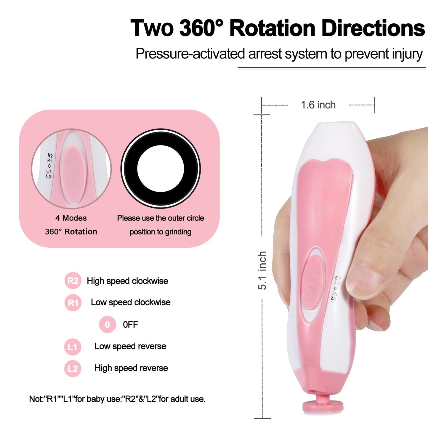 Baby Nail Trimmer Electric, Low Noise Newborn Safe Nail Clipper Kit With Light And Replaceable 6 Grinding Heads, Hand-Holding Ca