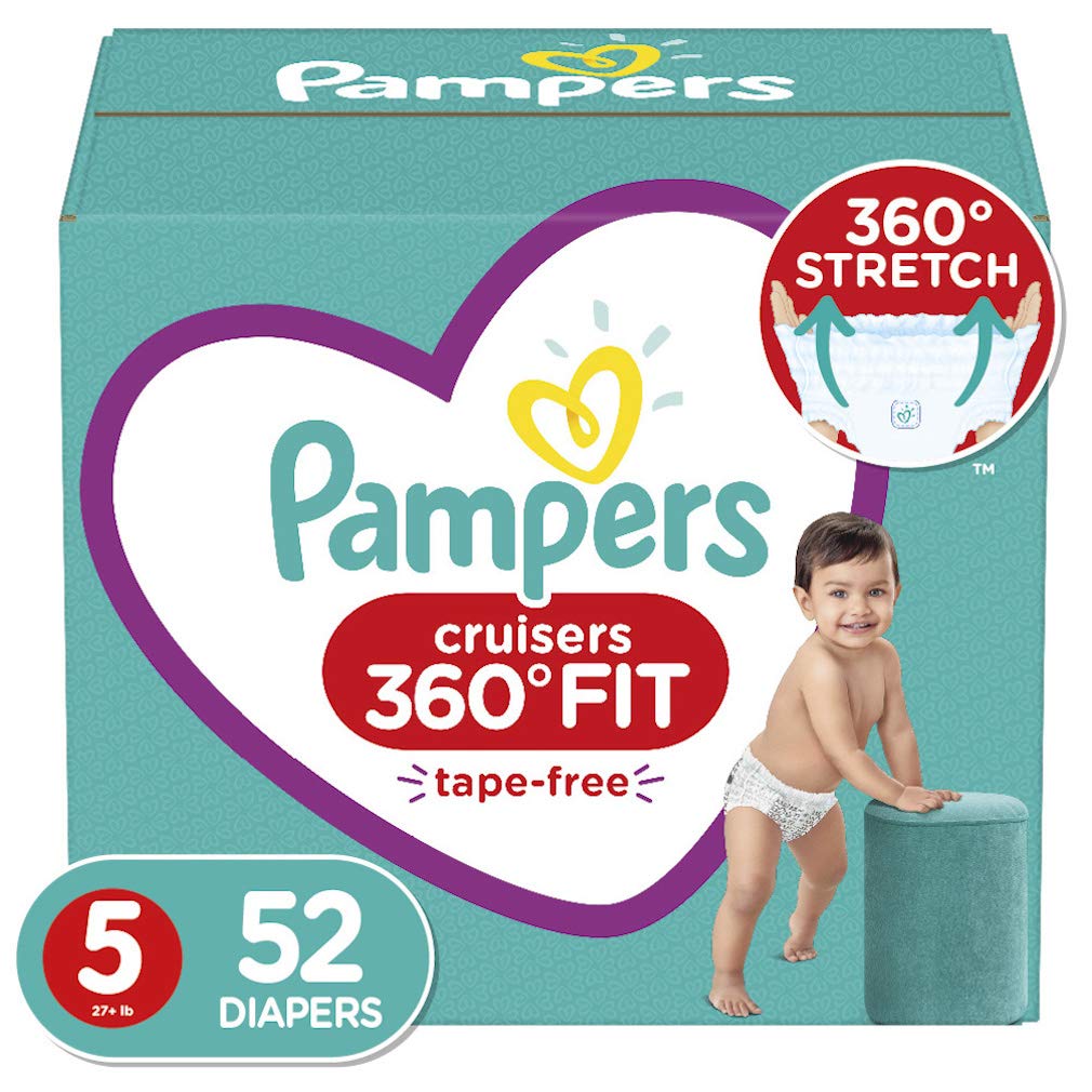 Diapers Size 5, 52 Count - Pampers Pull On Cruisers 360 Fit Disposable Baby Diapers With Stretchy Waistband, Super Pack (Packagi