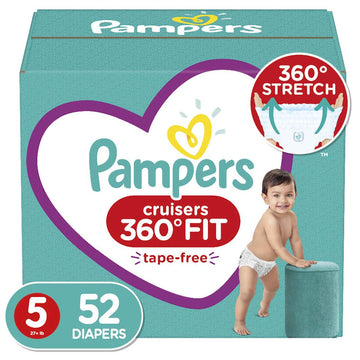 Diapers Size 5, 52 Count - Pampers Pull On Cruisers 360 Fit Disposable Baby Diapers With Stretchy Waistband, Super Pack (Packagi