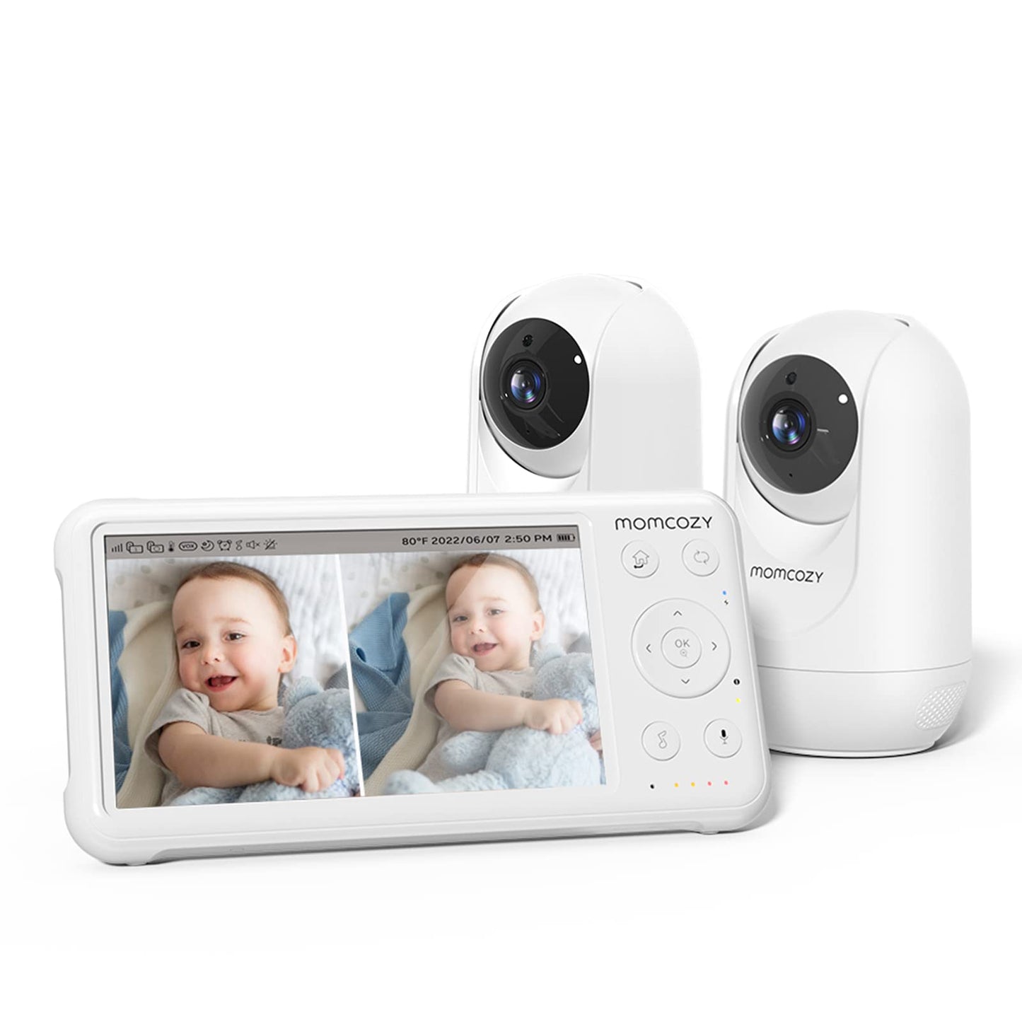 Momcozy Baby Monitor with 2 Cameras 5? 1080P Split Screen Video Baby Monitor with Camera and Audio no WiFi for Baby Safety 5000m
