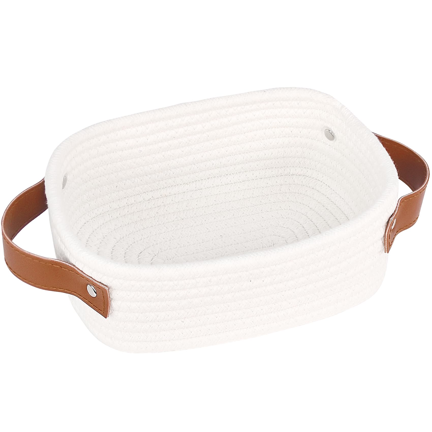 Abenkle Small Storage Basket, Mini White Baby Basket, Cute Tiny Cotton Rope Woven Basket,Shelf Basket, Boho Decorative Toy Dog C