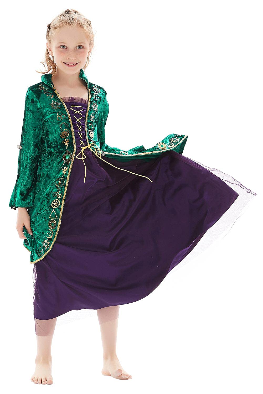 Toddler Kids Winifred Sanderson Costume Girls Halloween Cosplay Green Witch Dress,Medium