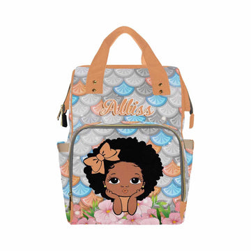 Artsadd Personalized Diaper Bag For Baby Girls, Orange Bow Tie Flower Travel Backpack Custom Multi-Function Mommy Nappy Baby Bag