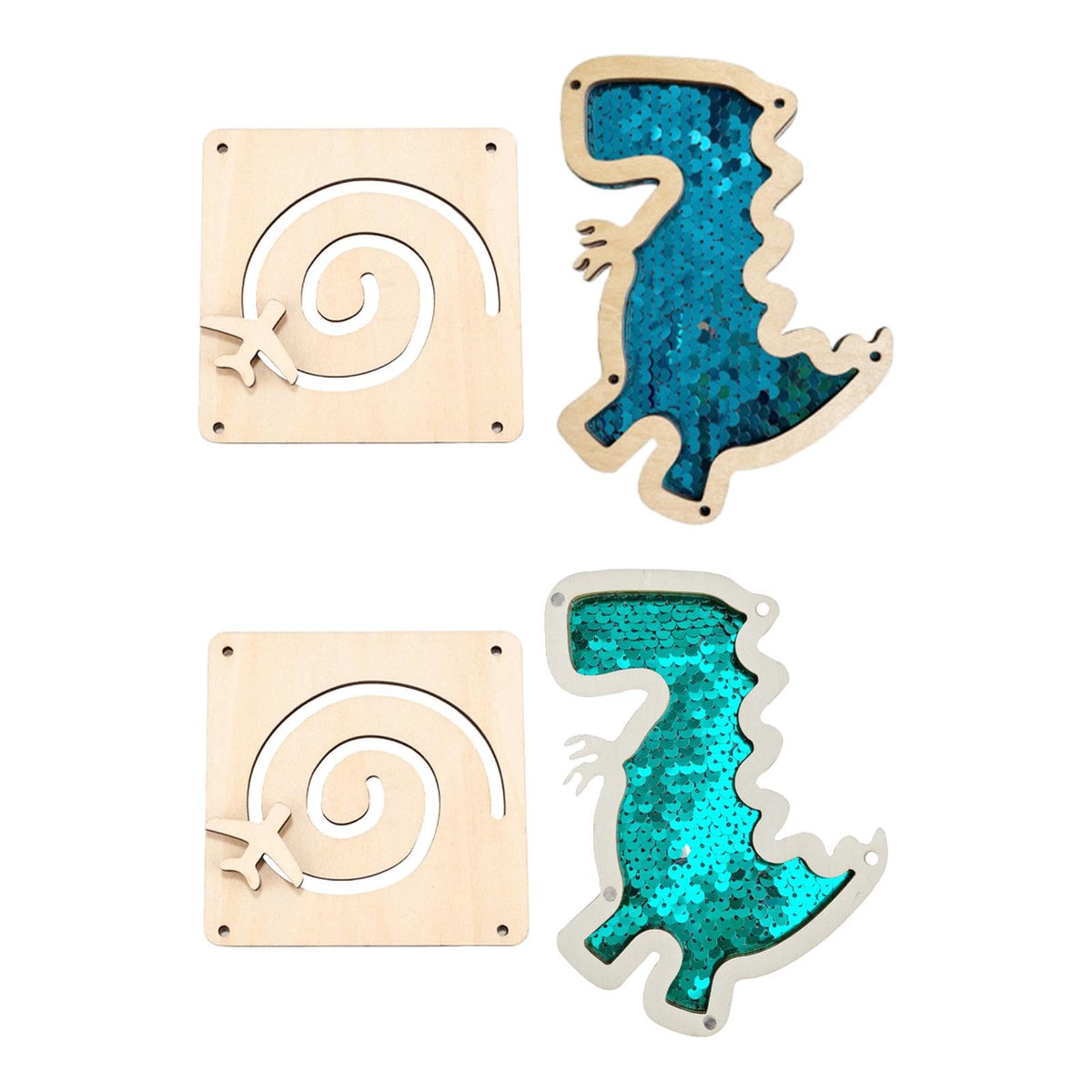 ATORSE 2Pcs Busy Board Parts Accessory Wooden Dinosaur Toy for Preschool Boys Gifts Blue|Baby | Toys for Baby | Developmental Ba