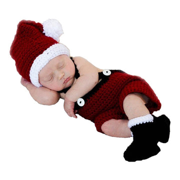 Sunbaby Newborn Baby Christmas Santa Knitted Crochet Photography Prop Costume Outfits (Rompers), Medium
