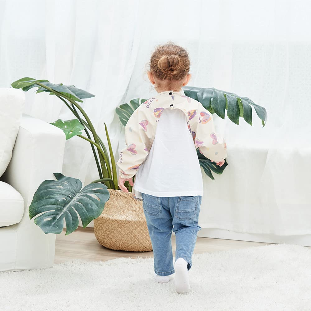 Gzmm Waterproof Baby Bibs,Infant Toddler Long Sleeve Feeding Bib With Food Catcher,Easy Clean & Washable