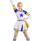 Lontakids Cheerleader Costume For Girls Cheerleading Uniform Dress Outfit With Stockings 2 Pom Poms (Blue, 160/11-12Years)