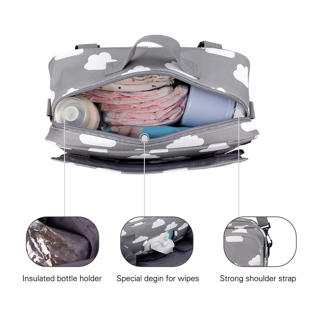 MOMIGO Baby Diaper Caddy Tote Baby Stroller Bag Nursery Storage Bin for Wipes & Toys Mini Diaper Bag for Outdoor (Grey Cloud)