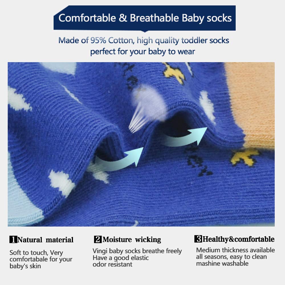 12 Pairs Toddler Non Skid Socks With Grips Anti Slip Bottom, Cotton Non Slip Ankle Crew Socks For Boys, Girls, Kids(5-7Years)