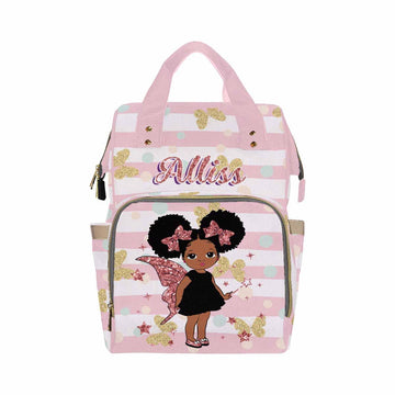 Artsadd Customized Baby Girl Diaper Backpack, Pink Stripe Dots Nappy Backpack Personalized Name Baby Bags With Insulated Pockets