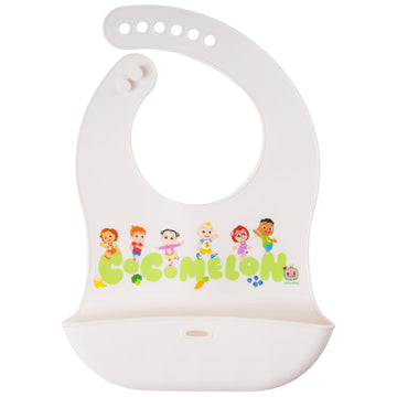 Cocomelon Silicone Bibs For Babies With Adjustable Neck - Durable Baby Silicone Bibs, Baby Bib With Food Catcher Pouch For Mess-