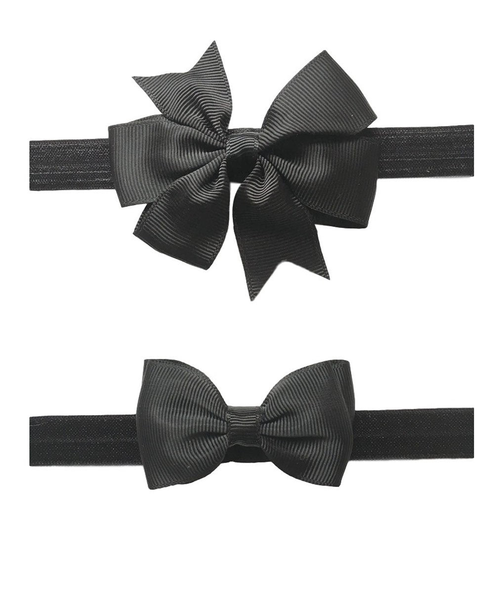 2Pc/Set Baby Girls Grosgrain Ribbon Hairband Set Ribbon Bows Hair Tie Headband Jb10 (1-Black)