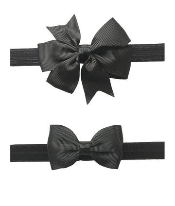 2Pc/Set Baby Girls Grosgrain Ribbon Hairband Set Ribbon Bows Hair Tie Headband Jb10 (1-Black)