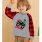 Toddler Valentine'S Day Dino Shirt Boy Girl Monster Truck Dinosaur Heart Crusher Buffalo Red Plaid Raglan Sleeve Clothes Kids Te