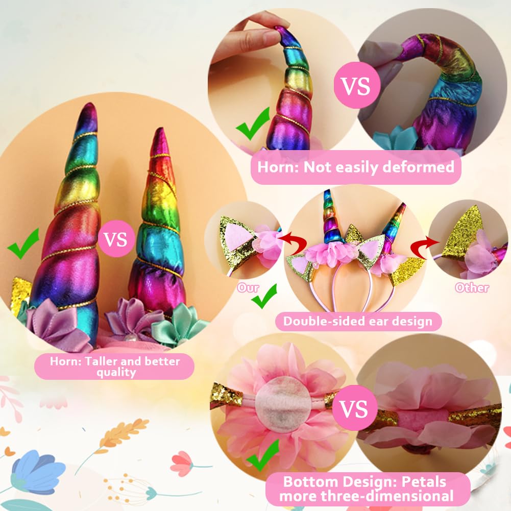 Sunovelties 6 Pack Unicorn Horn Headband Ears Photo Props Birthday Outfit Cosplay Costume Party Supplies For Teens And Adults Gi