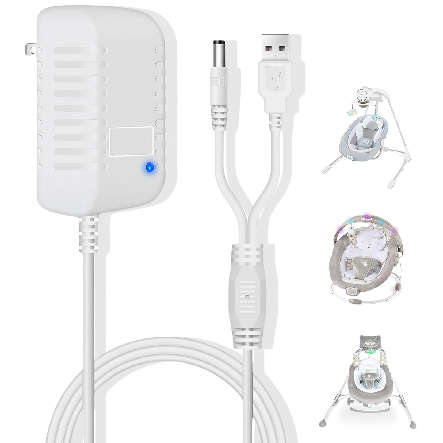 Ingenuity Baby Swing Charger - 2-In-1 Compact Portable Replacement Power Cord For Baby Rocker - Compatible With Inlighten, Simpl