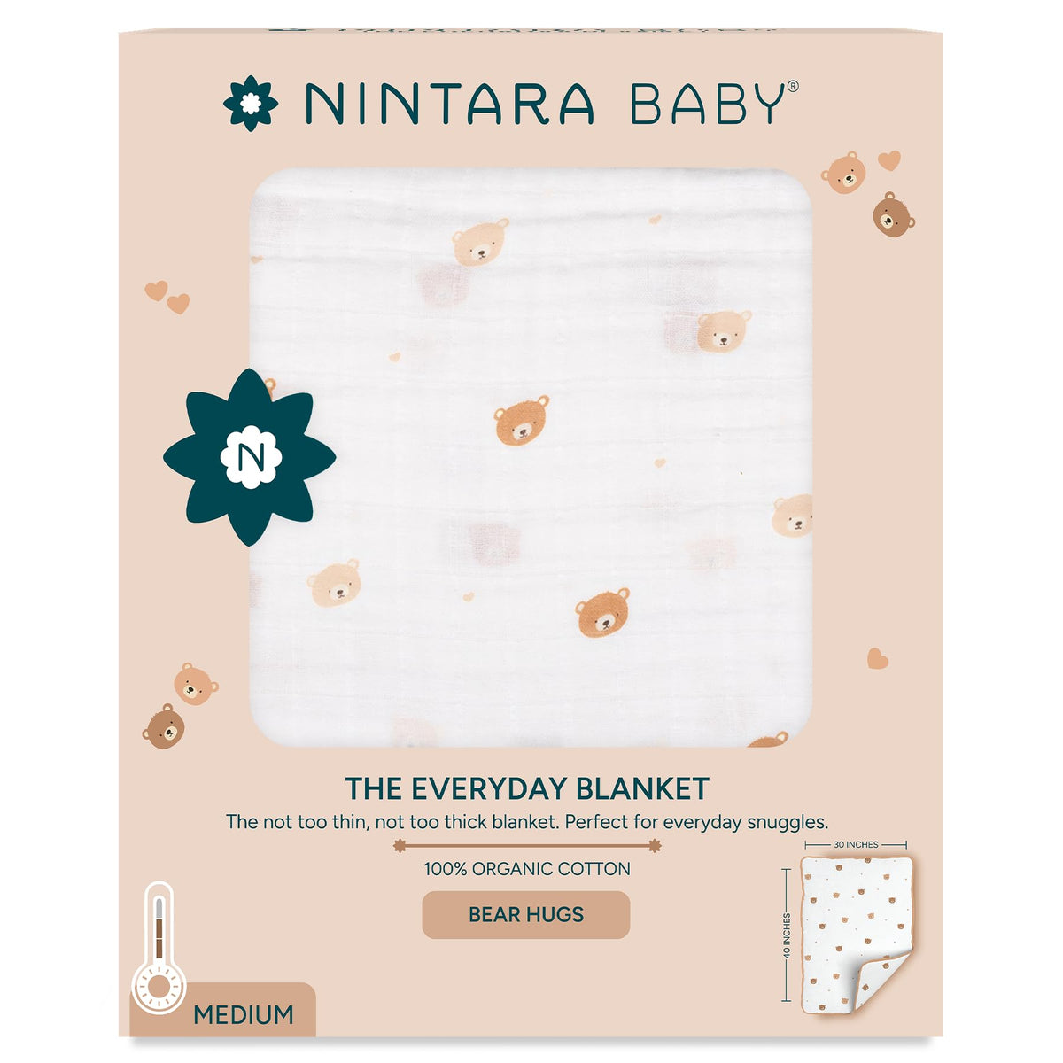 Nintarababy Everyday Blanket  Organic Cotton Muslin Baby Blanket, MediumWeight & Breathable, Soft For Newborns & Infants, Baby