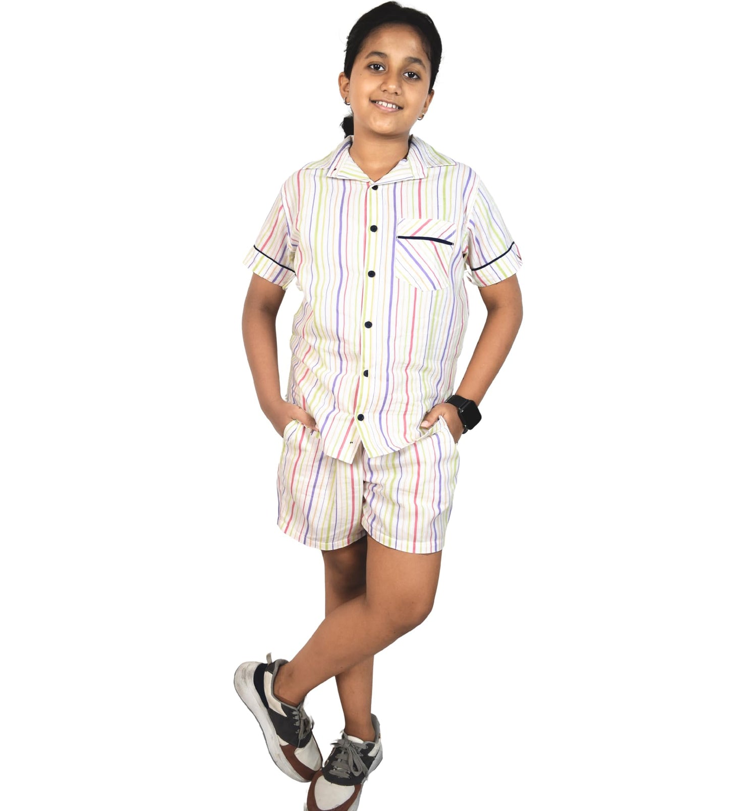 SHOPmOZO Night Suit Set for Girls Pure Cotton Half Shirt & Matching Shorts | Soft Breathable Night Dress| Top Bottom Set | Sleep